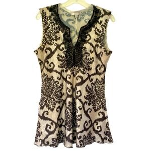 Vtg CACHE Womens Top Large Satin Sleeveless Blouse Beaded Y2K Whimsigoth Crinkle